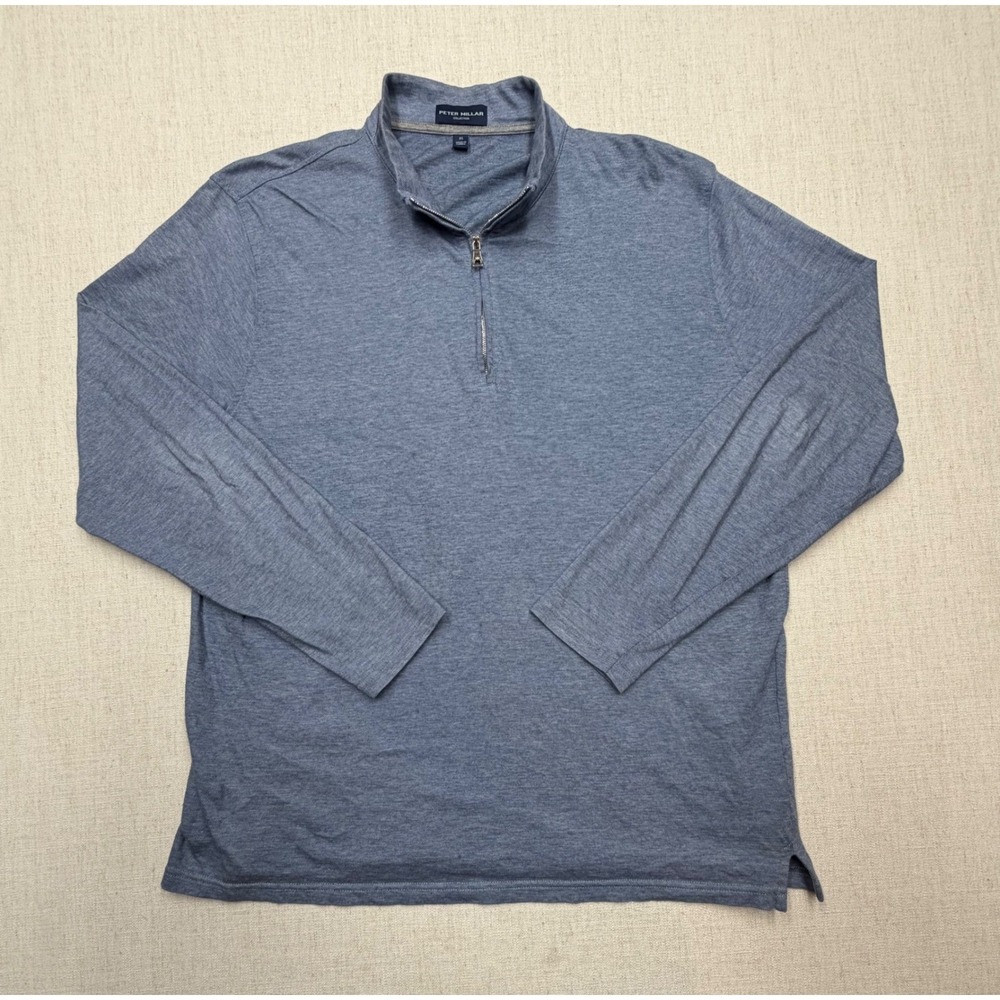 Peter Millar Collection Cotton Cashmere Quarter Zip Pullover Blue Mens XL